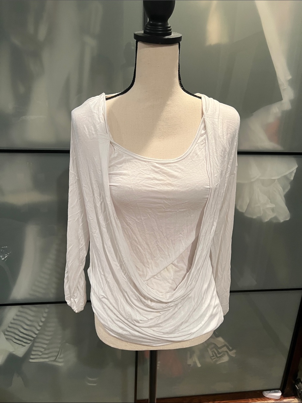 Bailey 44 White Draped-Scoop Long Sleeve Top